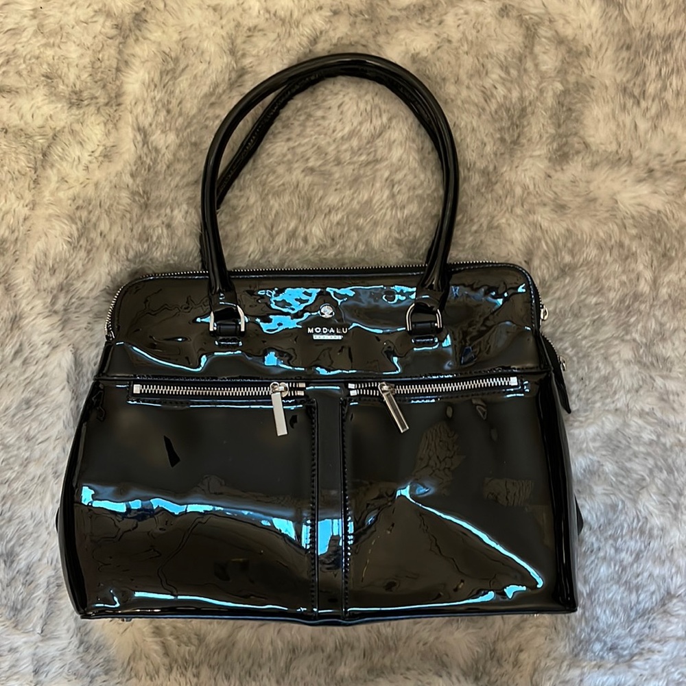 Modalu London Pippa black patent satchel